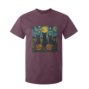 Cat Starry Night T Shirt For Kid Funny Cat Lover Gifts Halloween Van Gogh TS10 Maroon Print Your Wear