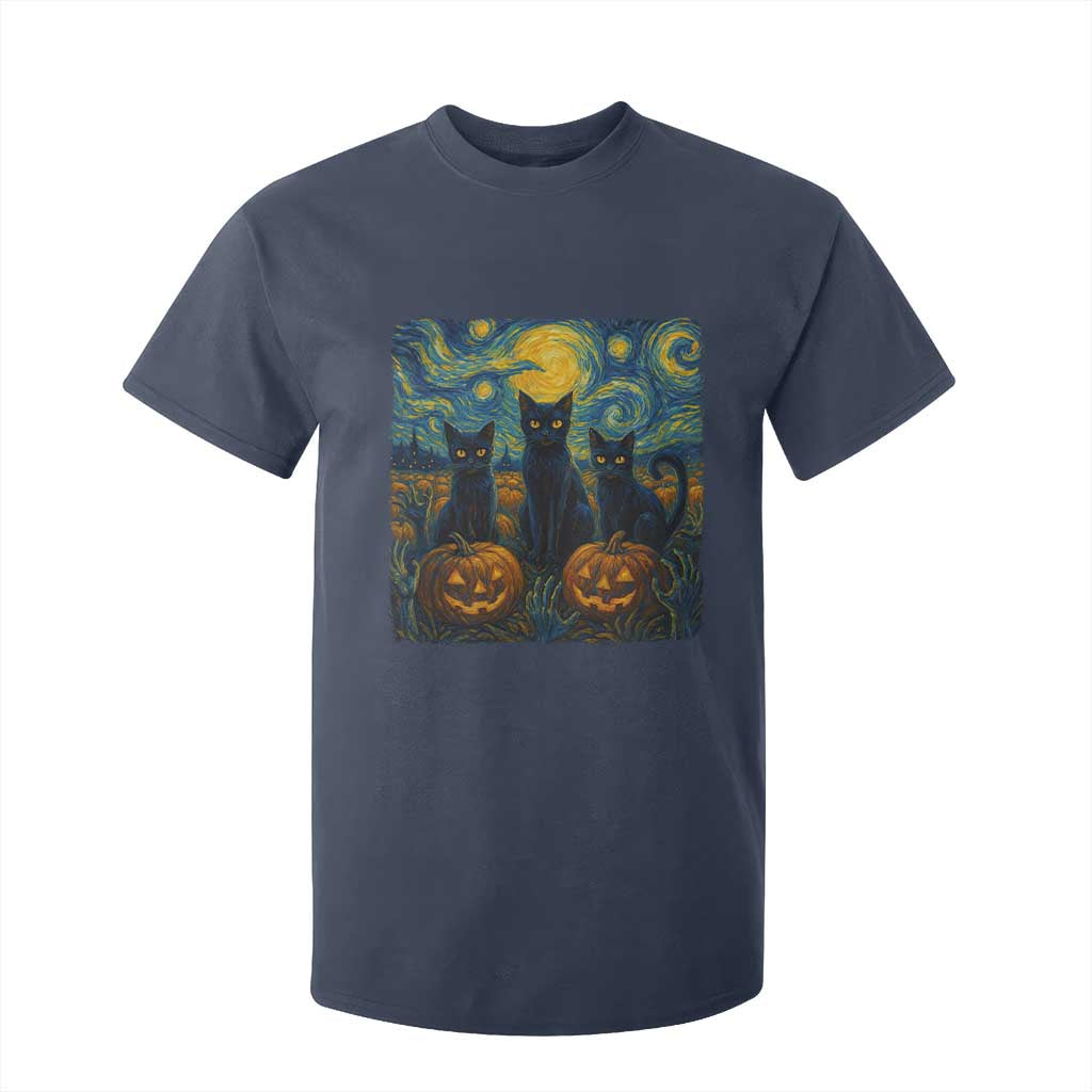 Cat Starry Night T Shirt For Kid Funny Cat Lover Gifts Halloween Van Gogh TS10 Navy Print Your Wear