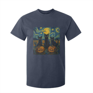 Cat Starry Night T Shirt For Kid Funny Cat Lover Gifts Halloween Van Gogh TS10 Navy Print Your Wear