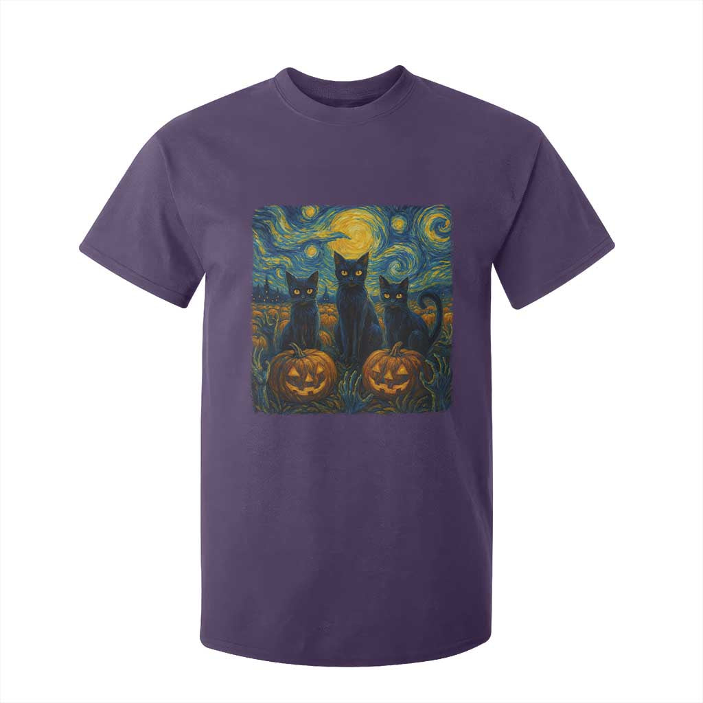 Cat Starry Night T Shirt For Kid Funny Cat Lover Gifts Halloween Van Gogh TS10 Purple Print Your Wear