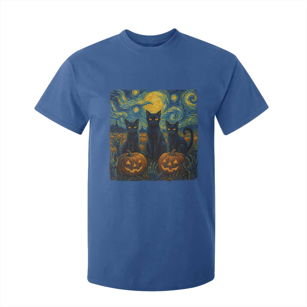 Cat Starry Night T Shirt For Kid Funny Cat Lover Gifts Halloween Van Gogh TS10 Royal Blue Print Your Wear