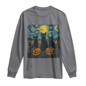 Cat Starry Night Long Sleeve Shirt Funny Cat Lover Gifts Halloween Van Gogh TS10 Charcoal Print Your Wear