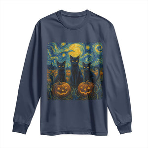 Cat Starry Night Long Sleeve Shirt Funny Cat Lover Gifts Halloween Van Gogh TS10 Navy Print Your Wear