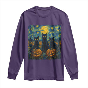 Cat Starry Night Long Sleeve Shirt Funny Cat Lover Gifts Halloween Van Gogh TS10 Purple Print Your Wear