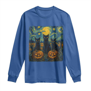 Cat Starry Night Long Sleeve Shirt Funny Cat Lover Gifts Halloween Van Gogh TS10 Royal Blue Print Your Wear