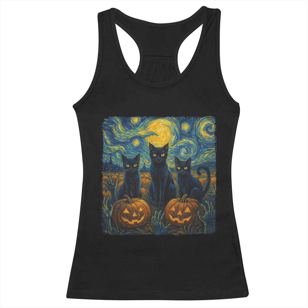 Cat Starry Night Racerback Tank Top Funny Cat Lover Gifts Halloween Van Gogh TS10 Black Print Your Wear