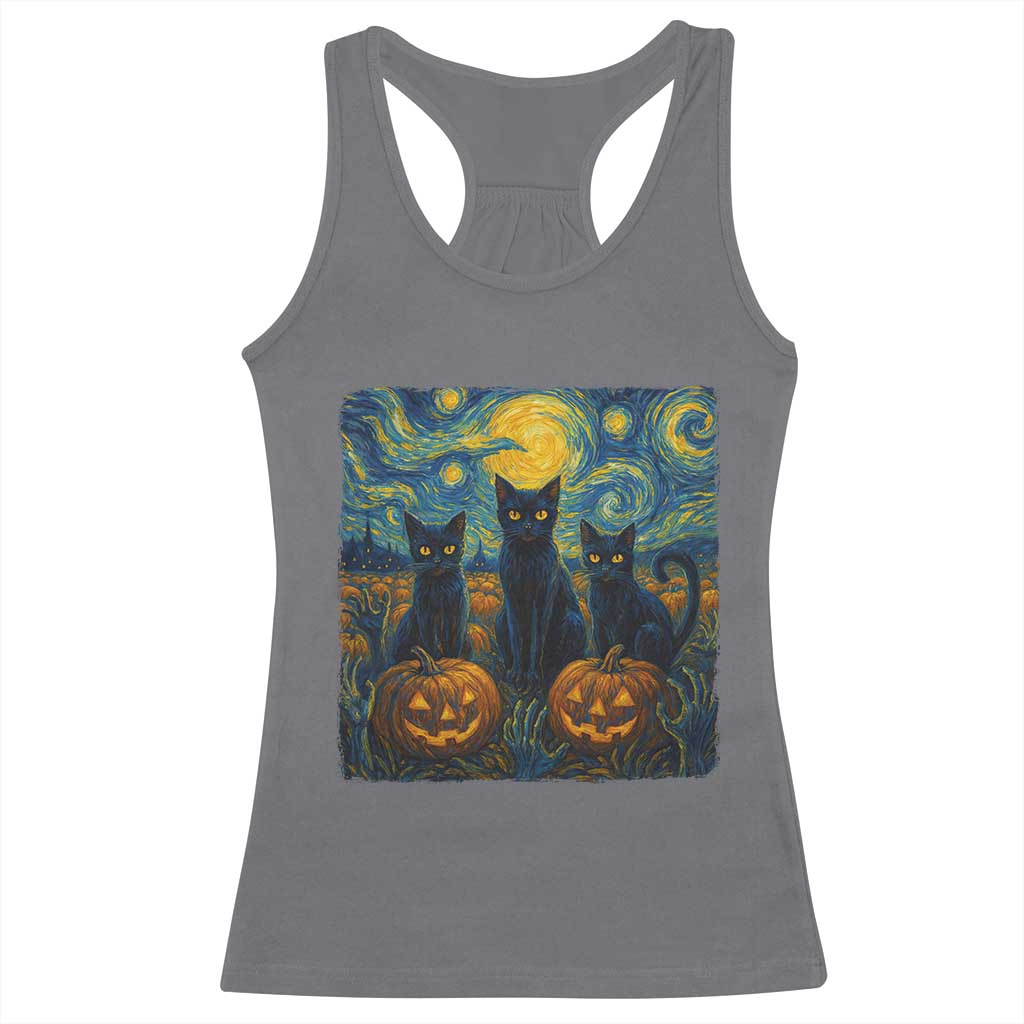 Cat Starry Night Racerback Tank Top Funny Cat Lover Gifts Halloween Van Gogh TS10 Charcoal Print Your Wear