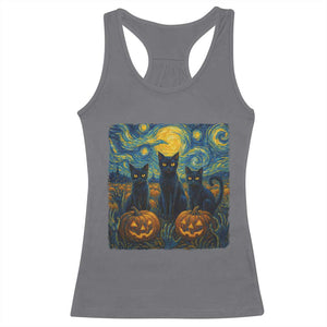 Cat Starry Night Racerback Tank Top Funny Cat Lover Gifts Halloween Van Gogh TS10 Charcoal Print Your Wear