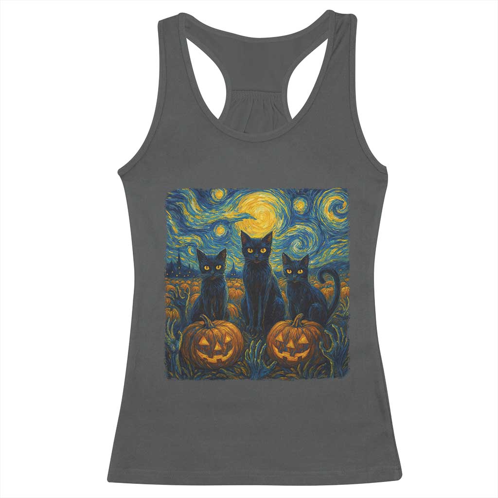 Cat Starry Night Racerback Tank Top Funny Cat Lover Gifts Halloween Van Gogh TS10 Dark Heather Print Your Wear