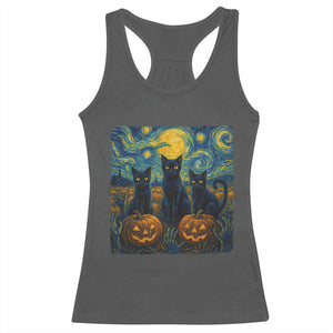 Cat Starry Night Racerback Tank Top Funny Cat Lover Gifts Halloween Van Gogh TS10 Dark Heather Print Your Wear