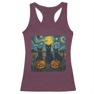 Cat Starry Night Racerback Tank Top Funny Cat Lover Gifts Halloween Van Gogh TS10 Maroon Print Your Wear