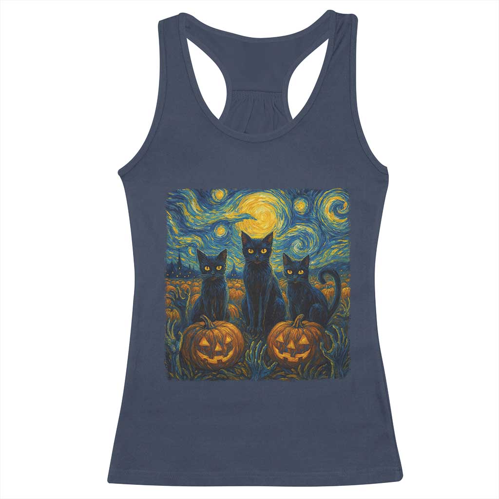 Cat Starry Night Racerback Tank Top Funny Cat Lover Gifts Halloween Van Gogh TS10 Navy Print Your Wear