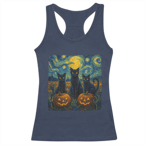 Cat Starry Night Racerback Tank Top Funny Cat Lover Gifts Halloween Van Gogh TS10 Navy Print Your Wear