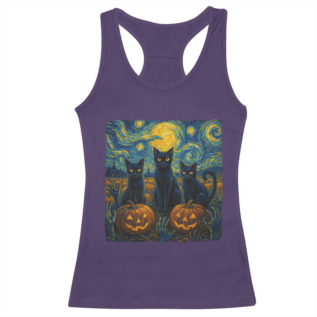 Cat Starry Night Racerback Tank Top Funny Cat Lover Gifts Halloween Van Gogh TS10 Purple Print Your Wear