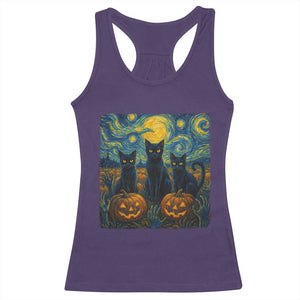 Cat Starry Night Racerback Tank Top Funny Cat Lover Gifts Halloween Van Gogh TS10 Purple Print Your Wear