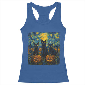 Cat Starry Night Racerback Tank Top Funny Cat Lover Gifts Halloween Van Gogh TS10 Royal Blue Print Your Wear