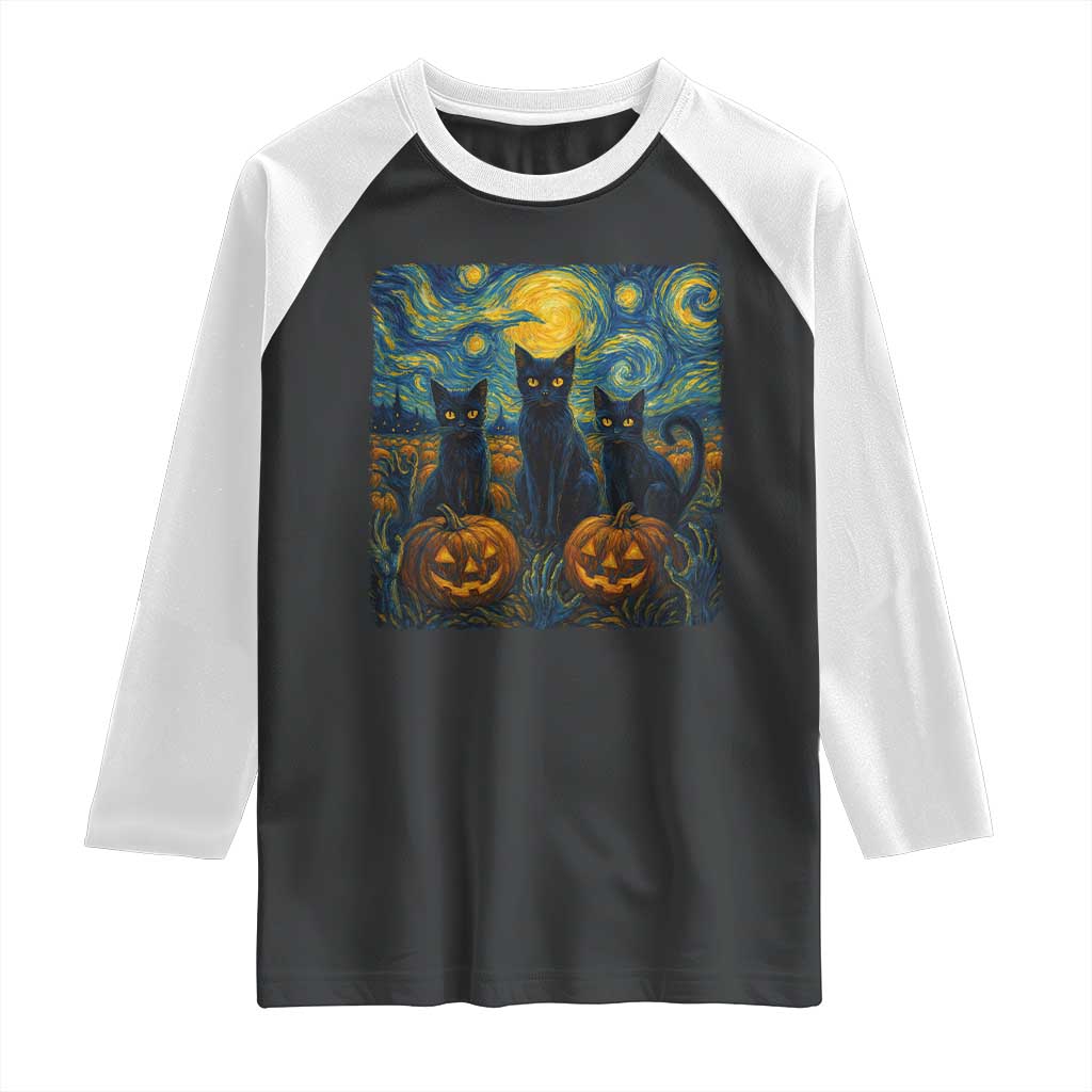Cat Starry Night Raglan Shirt Funny Cat Lover Gifts Halloween Van Gogh TS10 Black White Print Your Wear