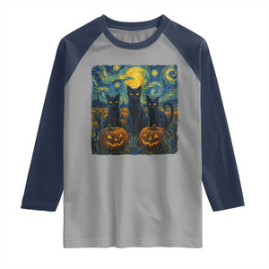 Cat Starry Night Raglan Shirt Funny Cat Lover Gifts Halloween Van Gogh TS10 Sport Gray Navy Print Your Wear