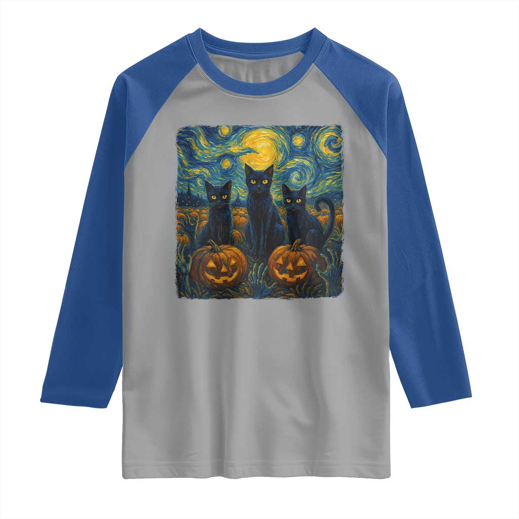 Cat Starry Night Raglan Shirt Funny Cat Lover Gifts Halloween Van Gogh TS10 Sport Gray Royal Print Your Wear