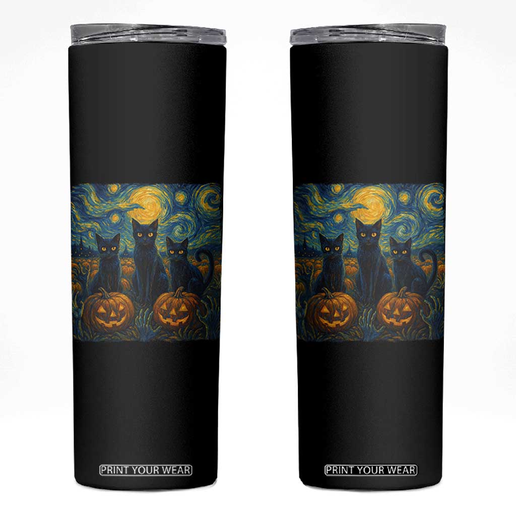 Cat Starry Night Skinny Tumbler Funny Cat Lover Gifts Halloween Van Gogh TS10 Black Print Your Wear