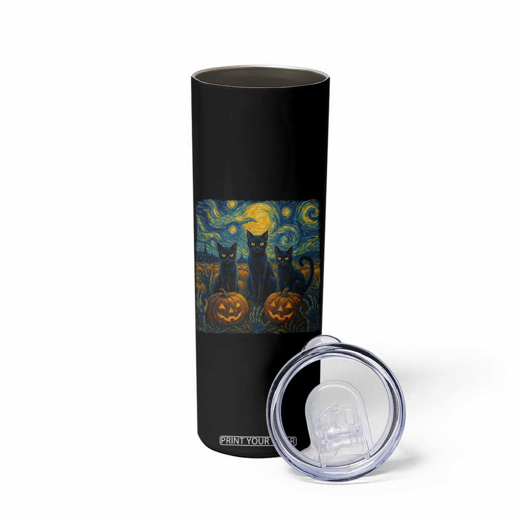 Cat Starry Night Skinny Tumbler Funny Cat Lover Gifts Halloween Van Gogh TS10 Print Your Wear