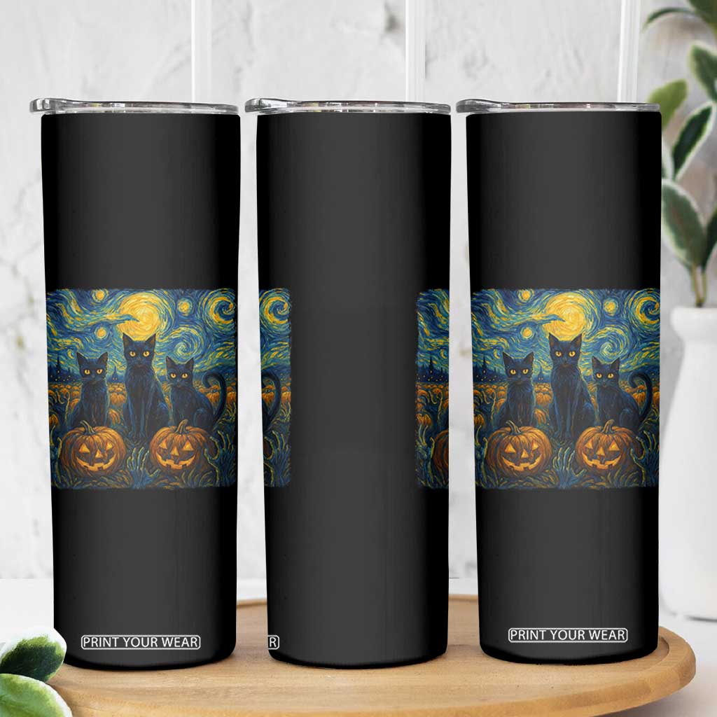 Cat Starry Night Skinny Tumbler Funny Cat Lover Gifts Halloween Van Gogh TS10 Print Your Wear