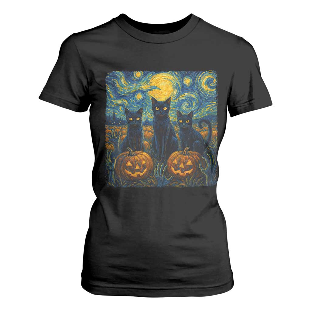 Cat Starry Night T Shirt For Women Funny Cat Lover Gifts Halloween Van Gogh TS10 Black Print Your Wear