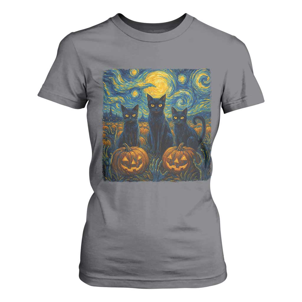 Cat Starry Night T Shirt For Women Funny Cat Lover Gifts Halloween Van Gogh TS10 Charcoal Print Your Wear