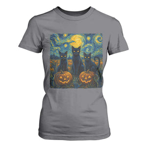 Cat Starry Night T Shirt For Women Funny Cat Lover Gifts Halloween Van Gogh TS10 Charcoal Print Your Wear