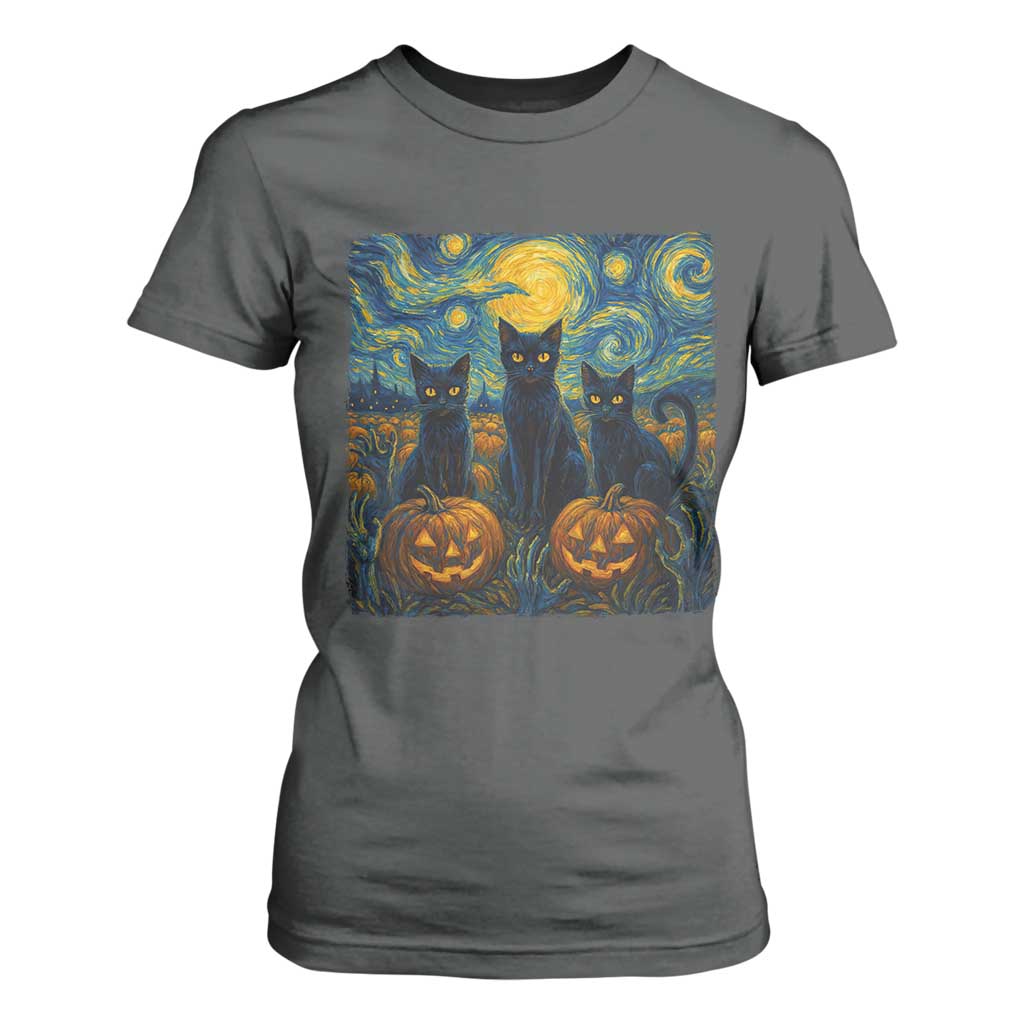 Cat Starry Night T Shirt For Women Funny Cat Lover Gifts Halloween Van Gogh TS10 Dark Heather Print Your Wear