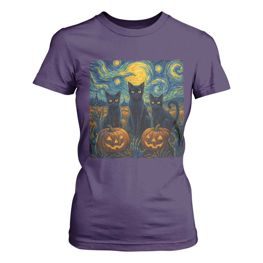 Cat Starry Night T Shirt For Women Funny Cat Lover Gifts Halloween Van Gogh TS10 Purple Print Your Wear