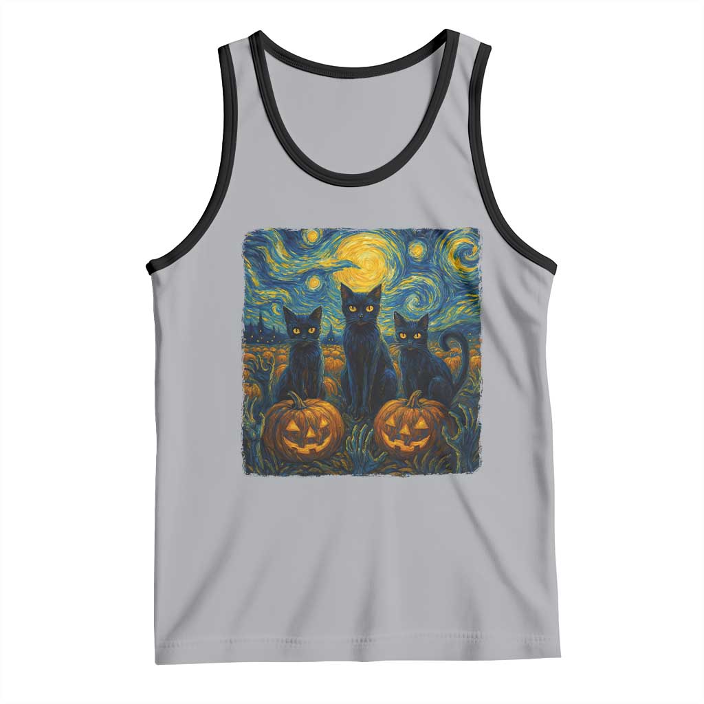Cat Starry Night Tank Top Funny Cat Lover Gifts Halloween Van Gogh TS10 Athletic Heather Black Print Your Wear