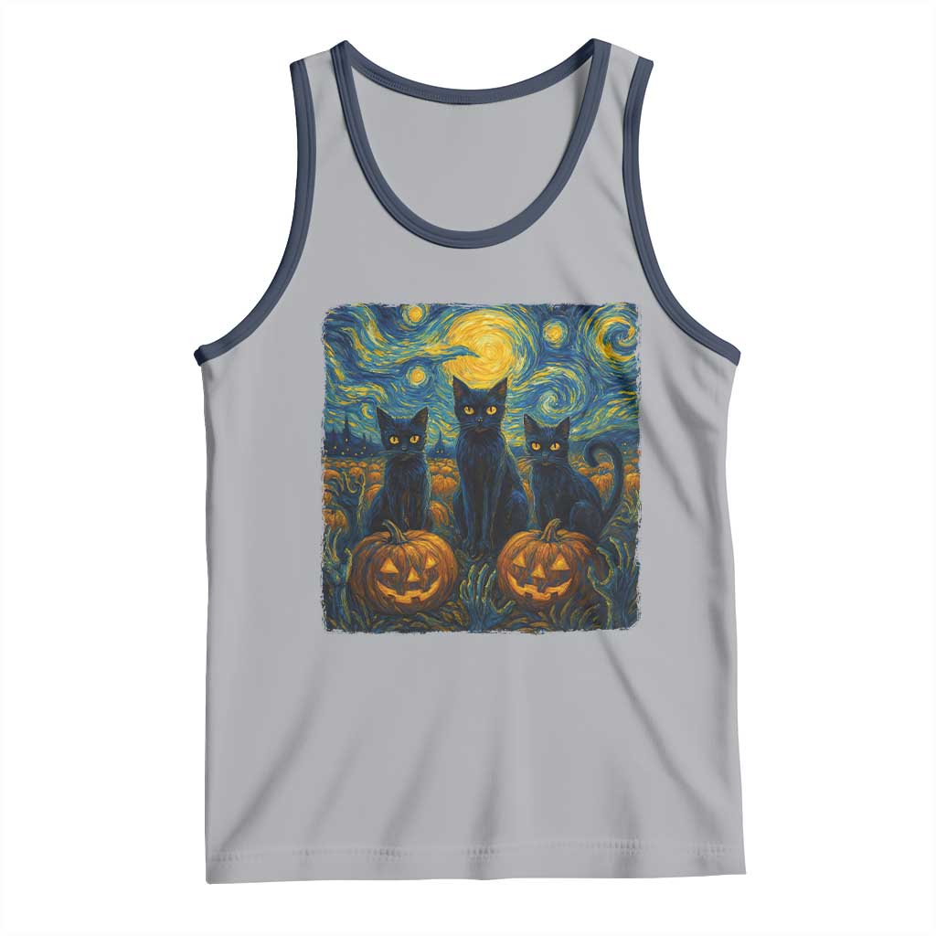 Cat Starry Night Tank Top Funny Cat Lover Gifts Halloween Van Gogh TS10 Athletic Heather Navy Print Your Wear