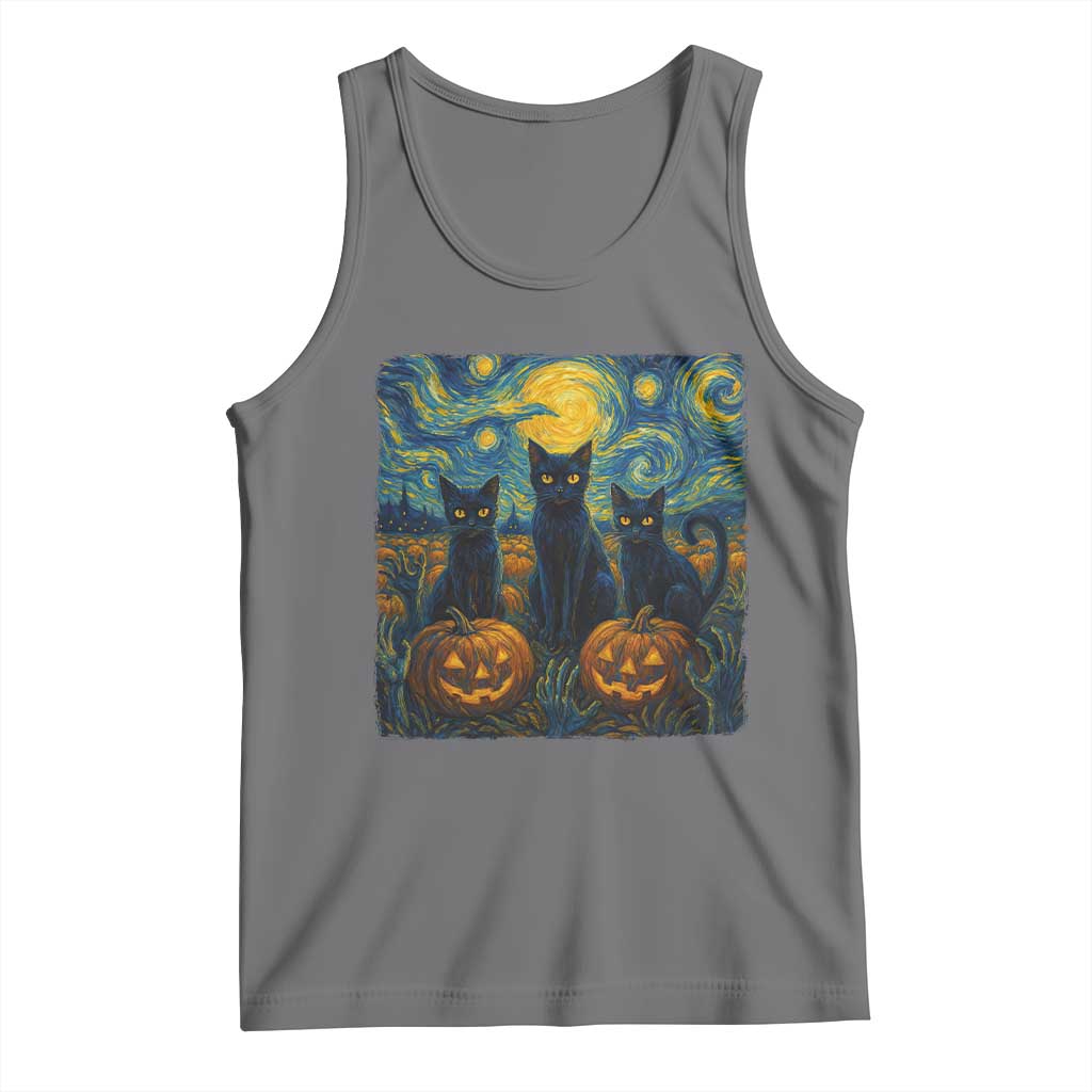 Cat Starry Night Tank Top Funny Cat Lover Gifts Halloween Van Gogh TS10 Black Heather Print Your Wear