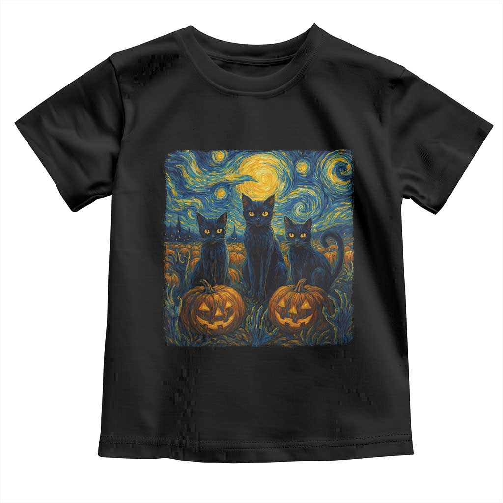 Cat Starry Night Toddler T Shirt Funny Cat Lover Gifts Halloween Van Gogh TS10 Black Print Your Wear