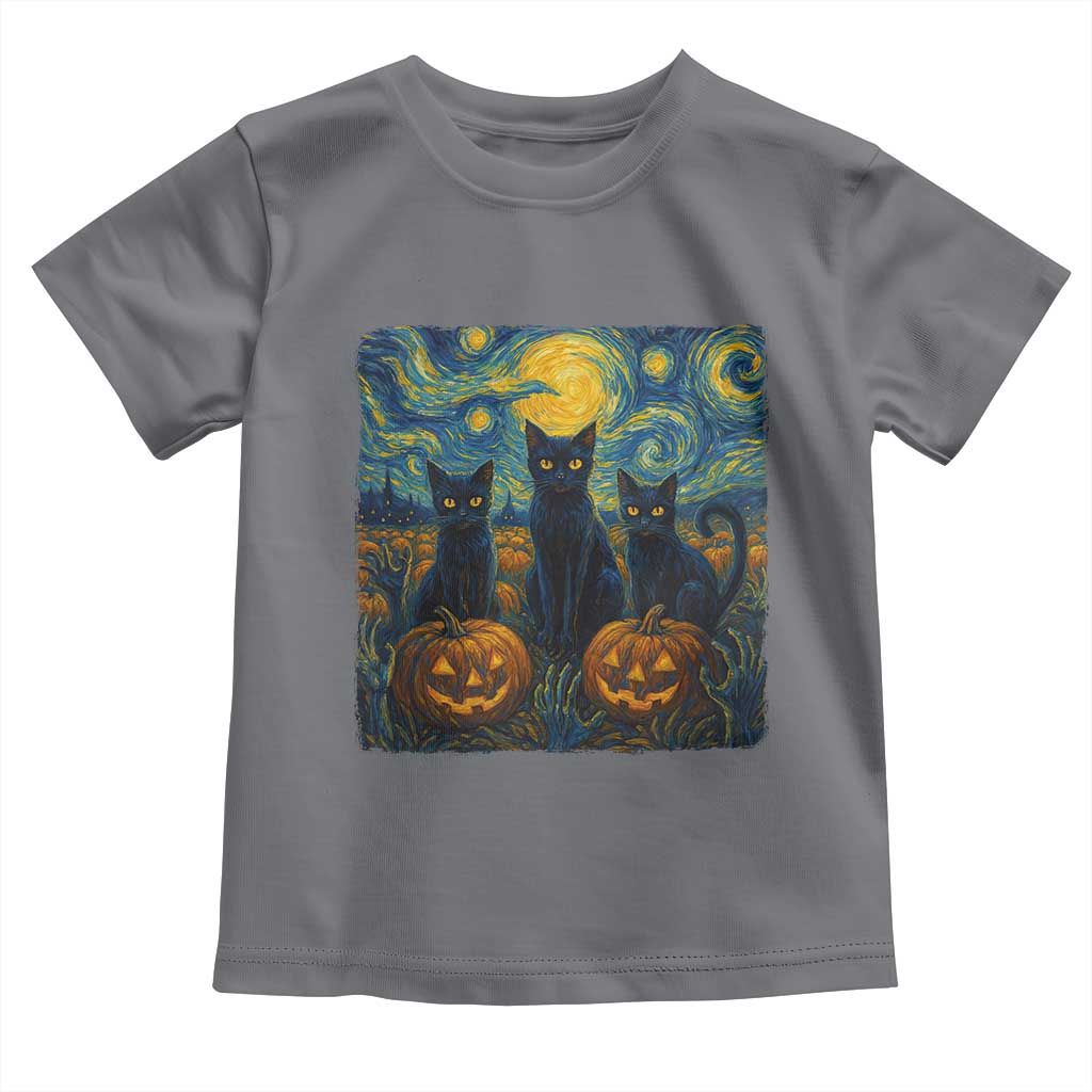 Cat Starry Night Toddler T Shirt Funny Cat Lover Gifts Halloween Van Gogh TS10 Charcoal Print Your Wear