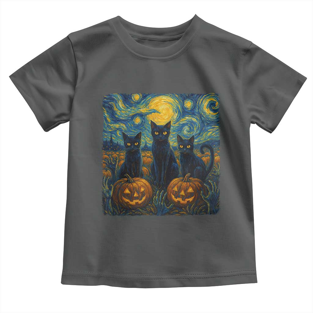 Cat Starry Night Toddler T Shirt Funny Cat Lover Gifts Halloween Van Gogh TS10 Dark Heather Print Your Wear