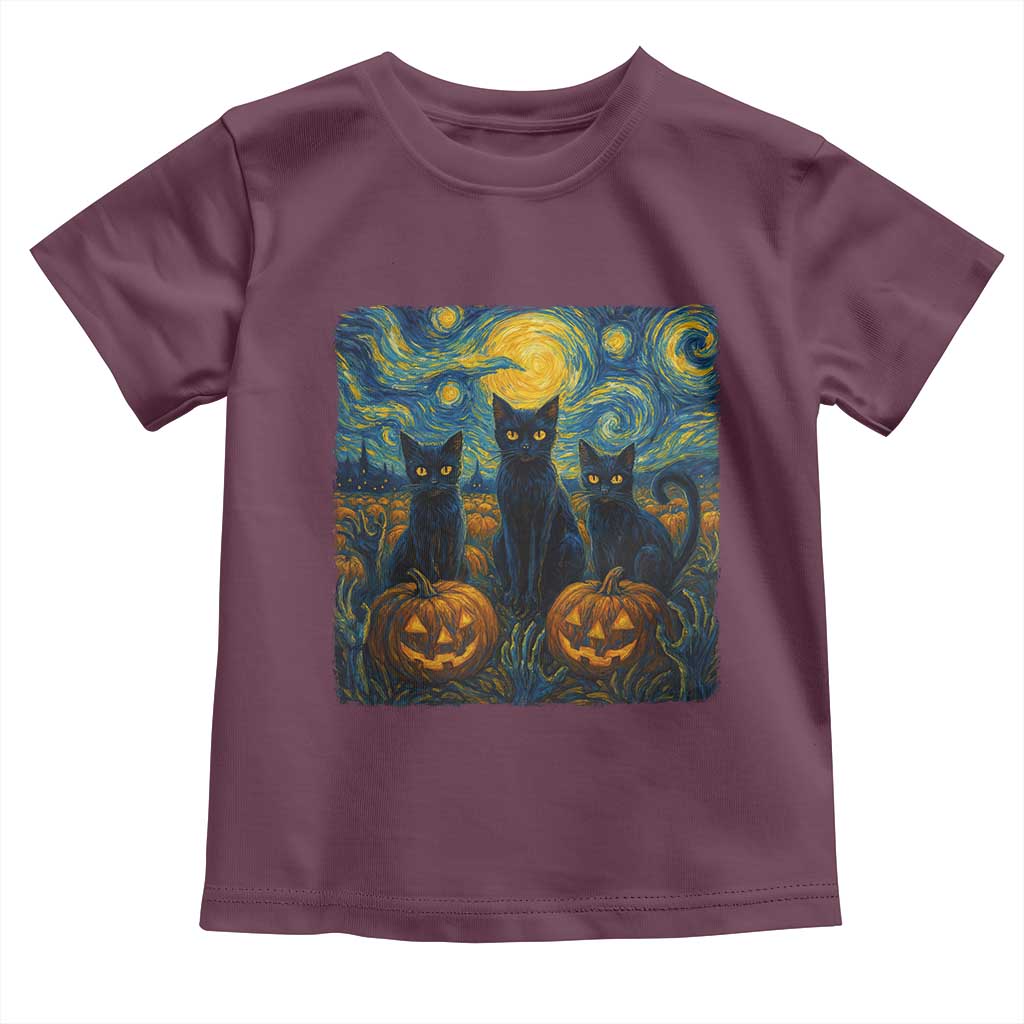 Cat Starry Night Toddler T Shirt Funny Cat Lover Gifts Halloween Van Gogh TS10 Maroon Print Your Wear