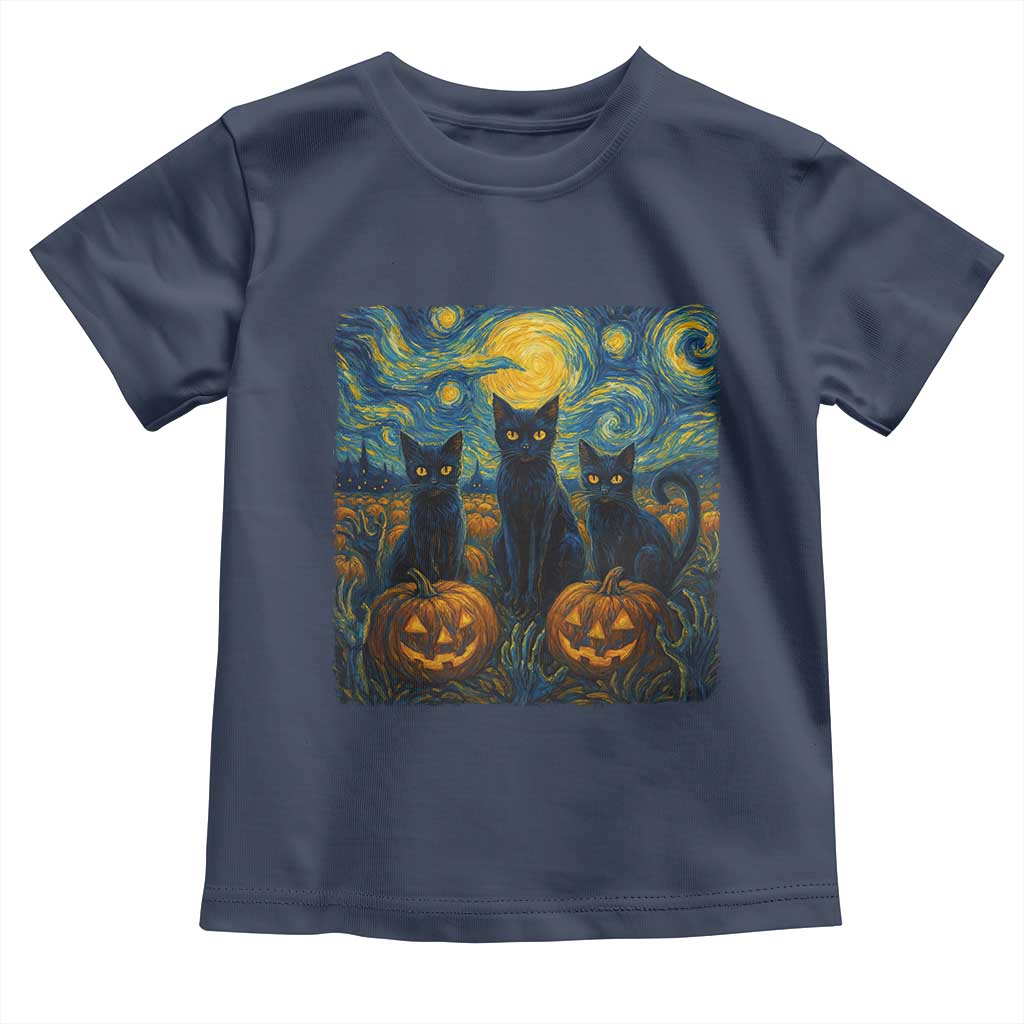 Cat Starry Night Toddler T Shirt Funny Cat Lover Gifts Halloween Van Gogh TS10 Navy Print Your Wear