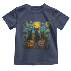 Cat Starry Night Toddler T Shirt Funny Cat Lover Gifts Halloween Van Gogh TS10 Navy Print Your Wear