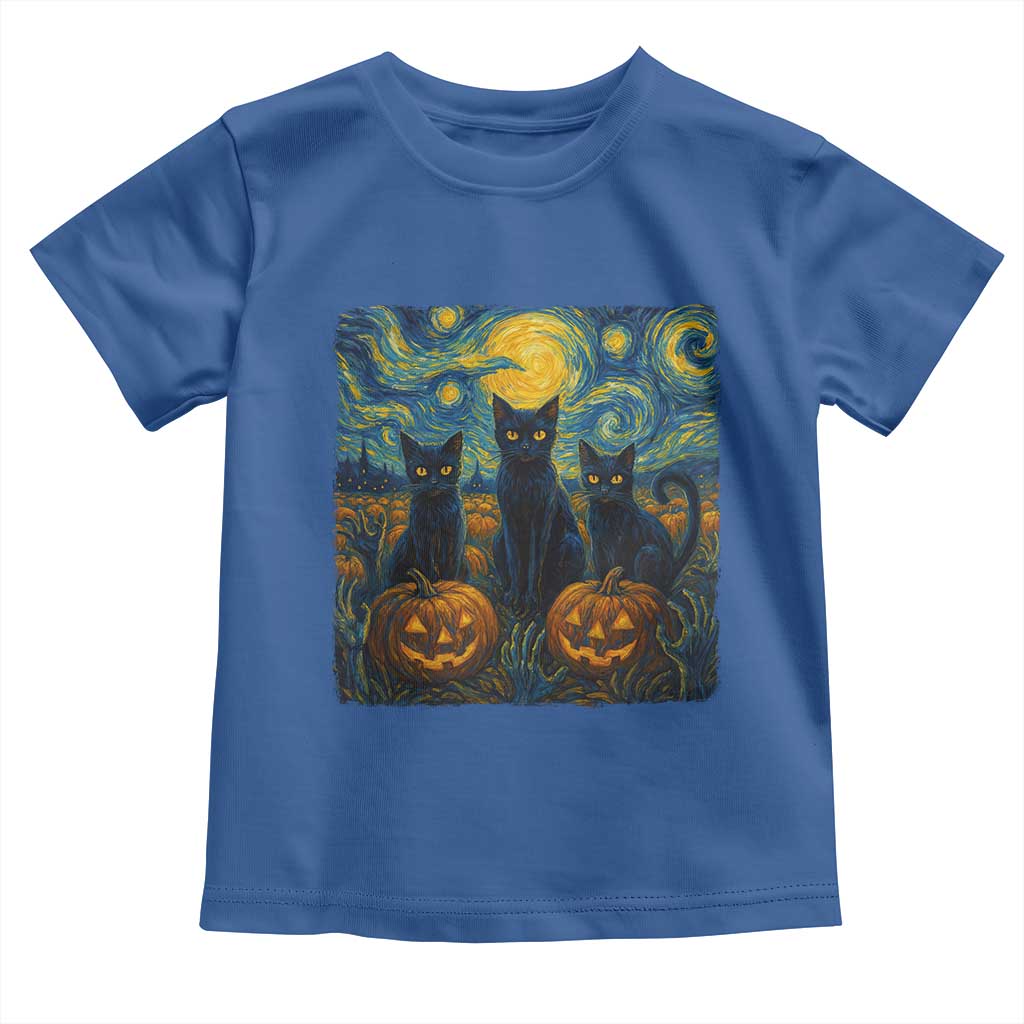 Cat Starry Night Toddler T Shirt Funny Cat Lover Gifts Halloween Van Gogh TS10 Royal Blue Print Your Wear