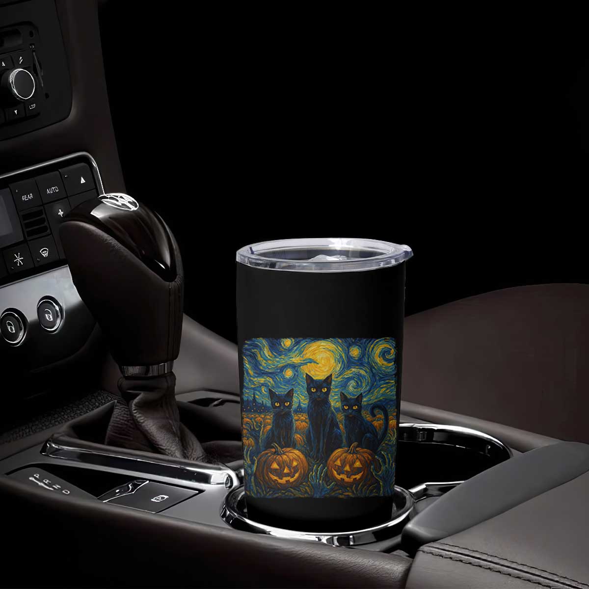 Cat Starry Night Tumbler Cup Funny Cat Lover Gifts Halloween Van Gogh TS10 Print Your Wear