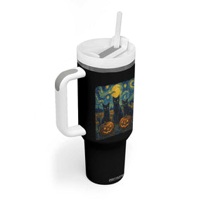Cat Starry Night Tumbler With Handle Funny Cat Lover Gifts Halloween Van Gogh TS10 Print Your Wear