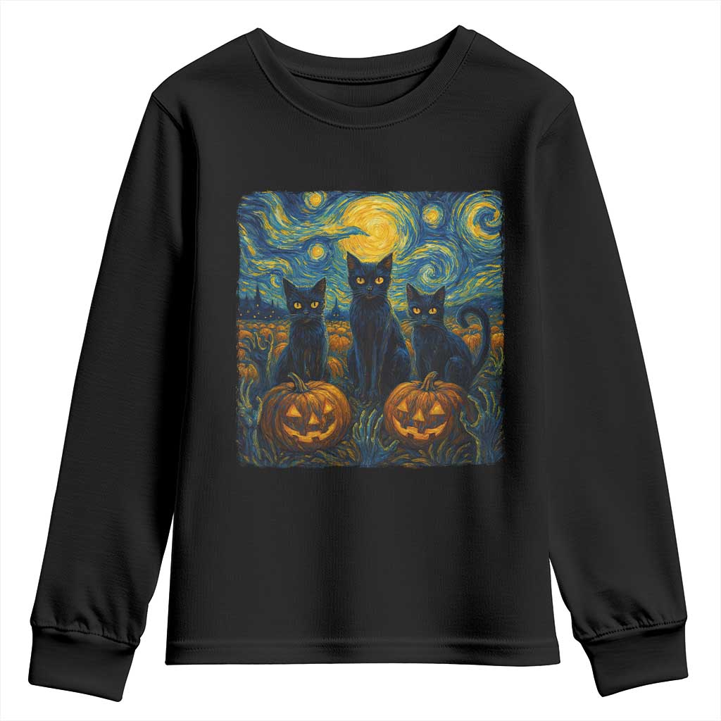 Cat Starry Night Youth Sweatshirt Funny Cat Lover Gifts Halloween Van Gogh TS10 Black Print Your Wear
