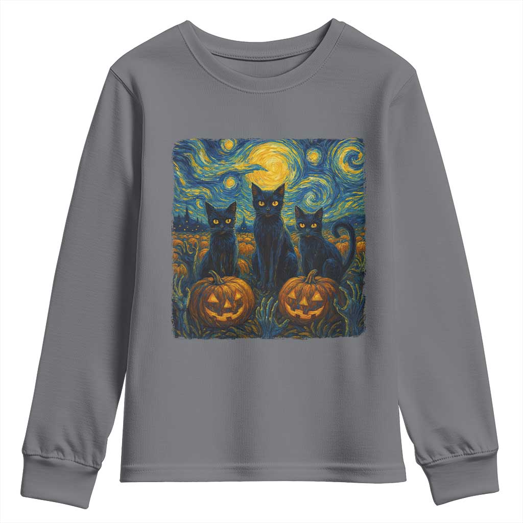 Cat Starry Night Youth Sweatshirt Funny Cat Lover Gifts Halloween Van Gogh TS10 Charcoal Print Your Wear