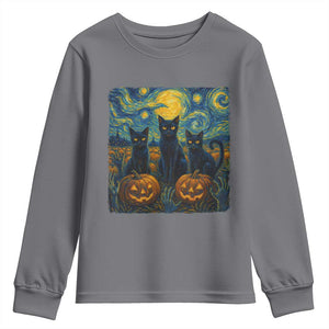 Cat Starry Night Youth Sweatshirt Funny Cat Lover Gifts Halloween Van Gogh TS10 Charcoal Print Your Wear