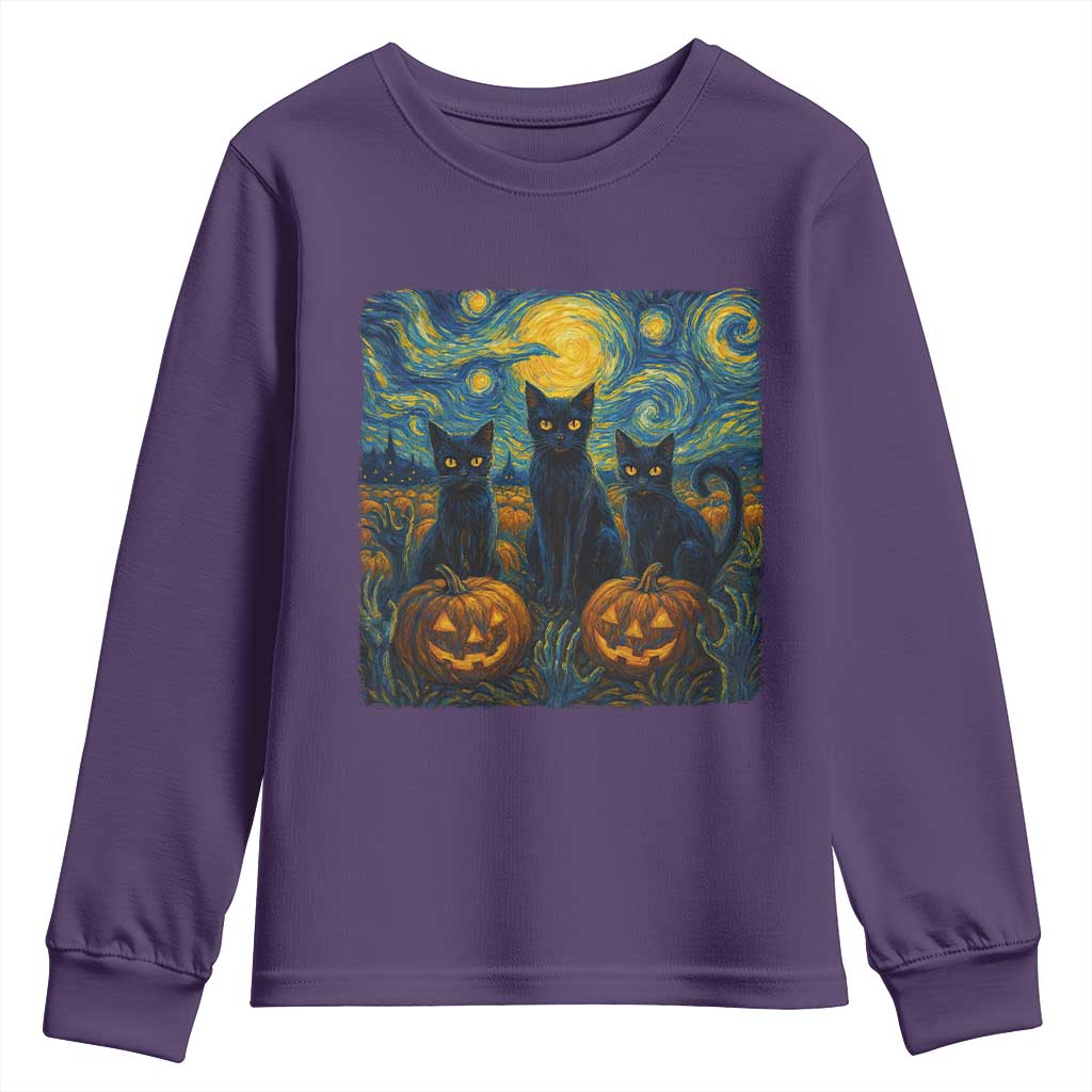 Cat Starry Night Youth Sweatshirt Funny Cat Lover Gifts Halloween Van Gogh TS10 Purple Print Your Wear