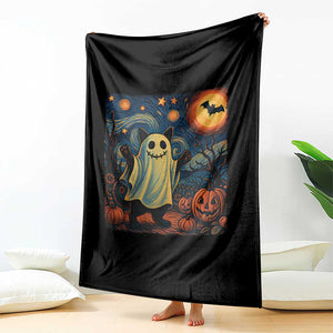 Funny Halloween Ghost Cat Throw Blanket Starry Night Van Gogh Cat Lover Gifts - Print Your Wear