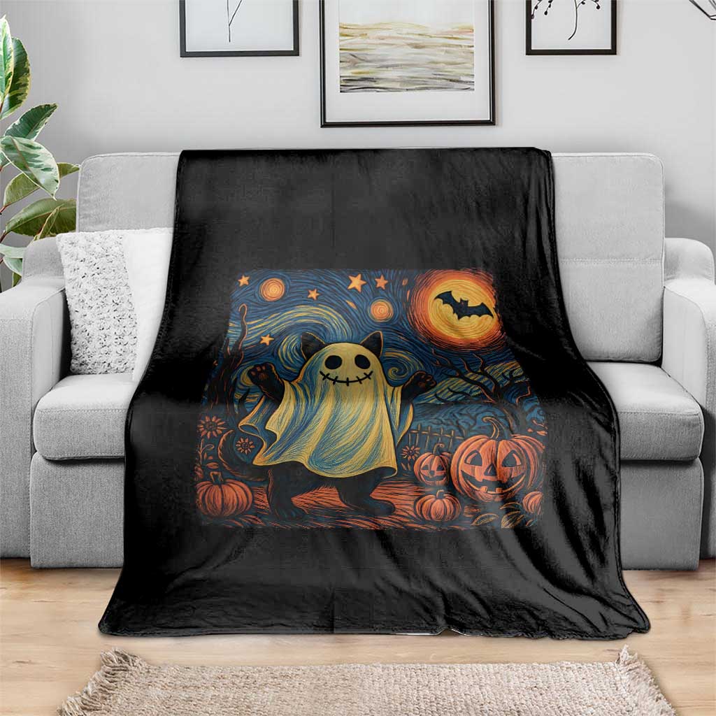 Funny Halloween Ghost Cat Throw Blanket Starry Night Van Gogh Cat Lover Gifts TS10 Print Your Wear
