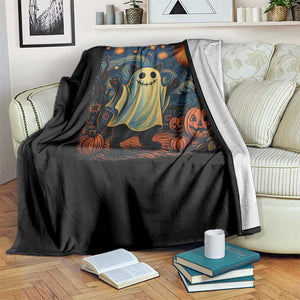 Funny Halloween Ghost Cat Throw Blanket Starry Night Van Gogh Cat Lover Gifts - Print Your Wear